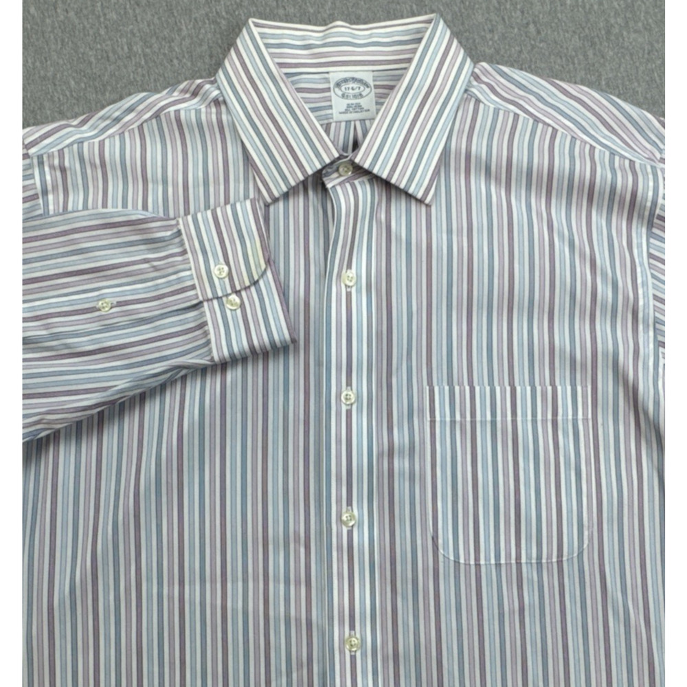 Brooks Brothers Shirt Mens 17 - 36/37 Striped 100% Cotton 1818 Slim Button Up